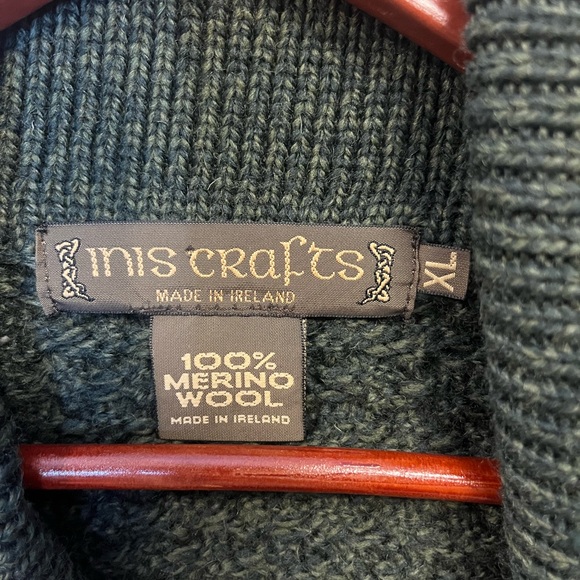 Aran Crafts Irish Cable Knit Forest Green Shawl Collar Sweater 100% Merino Wool - Picture 7 of 14